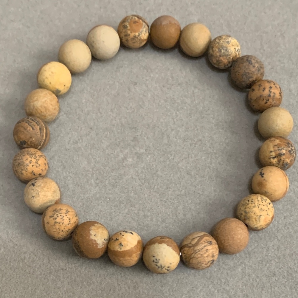 Handmade matte picture agate stretch bracelet
